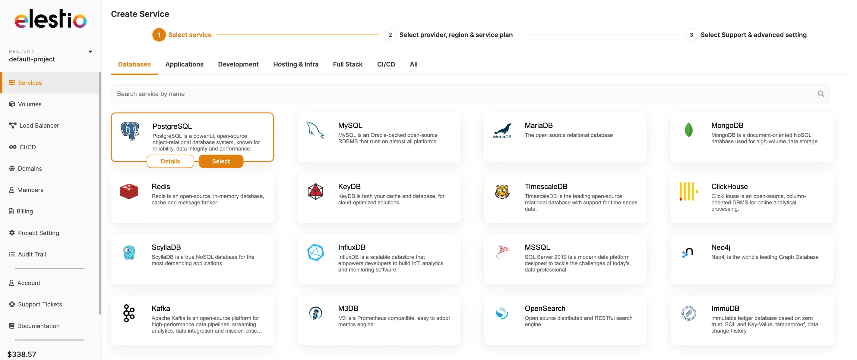 Elestio project creation