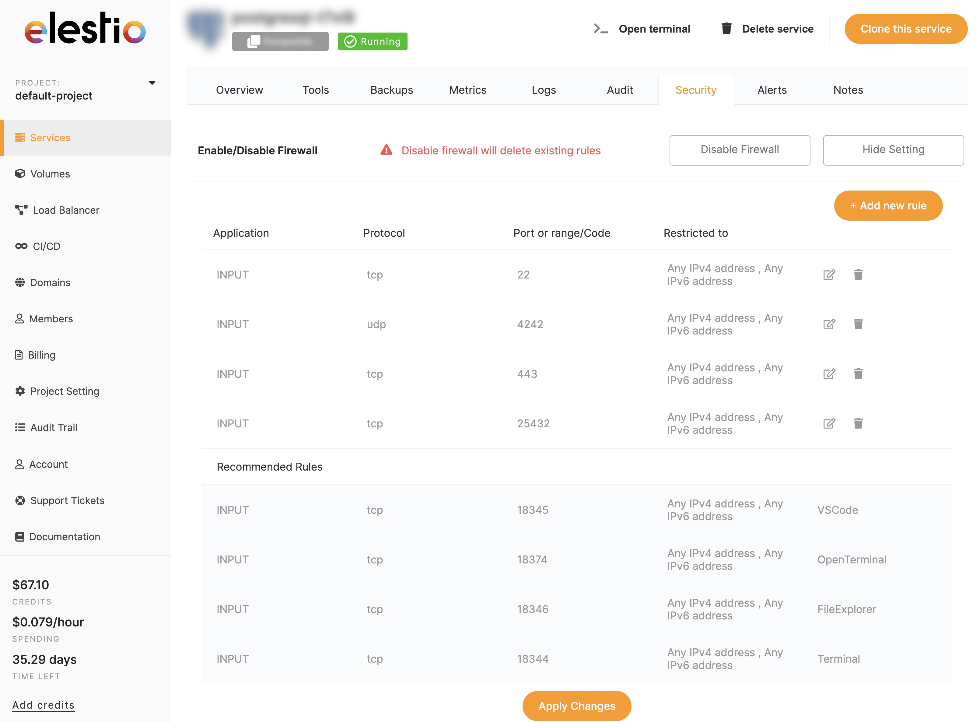 Firewall configuration for Superset on Elestio