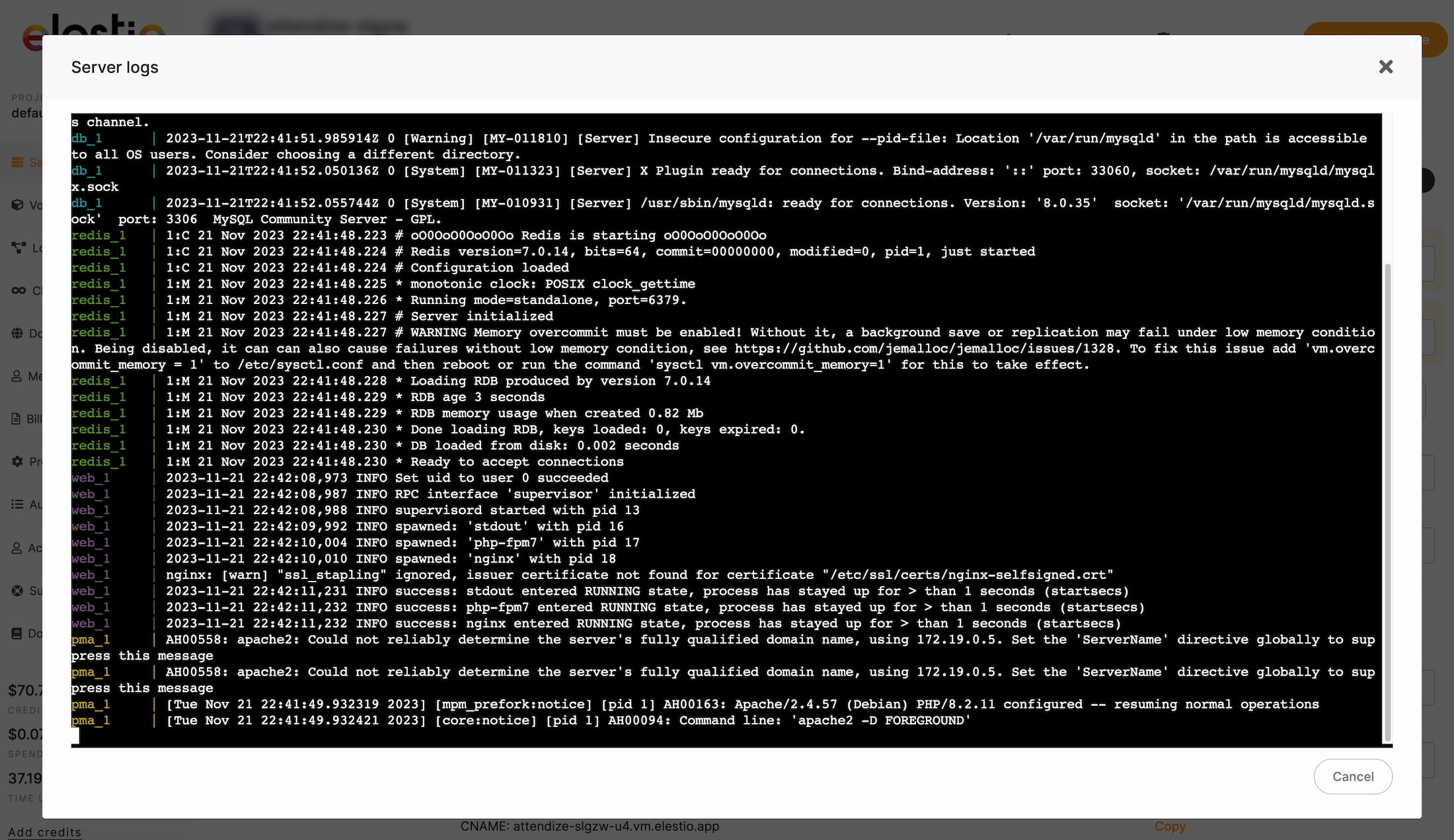 Superset instance logs