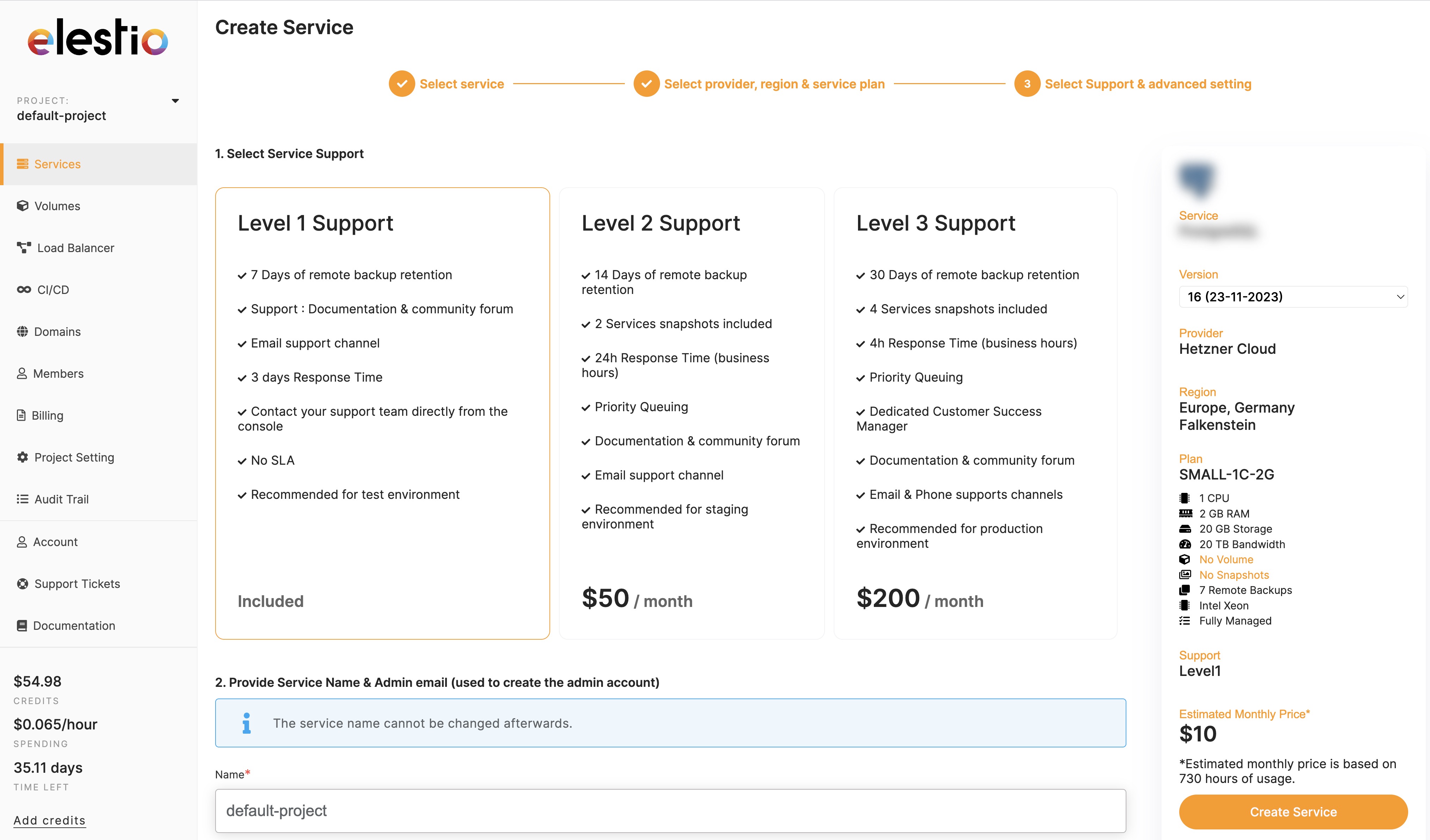 Elestio support plans