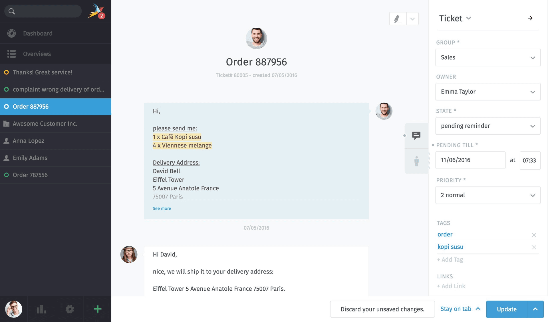 Zammad dashboard screenshot