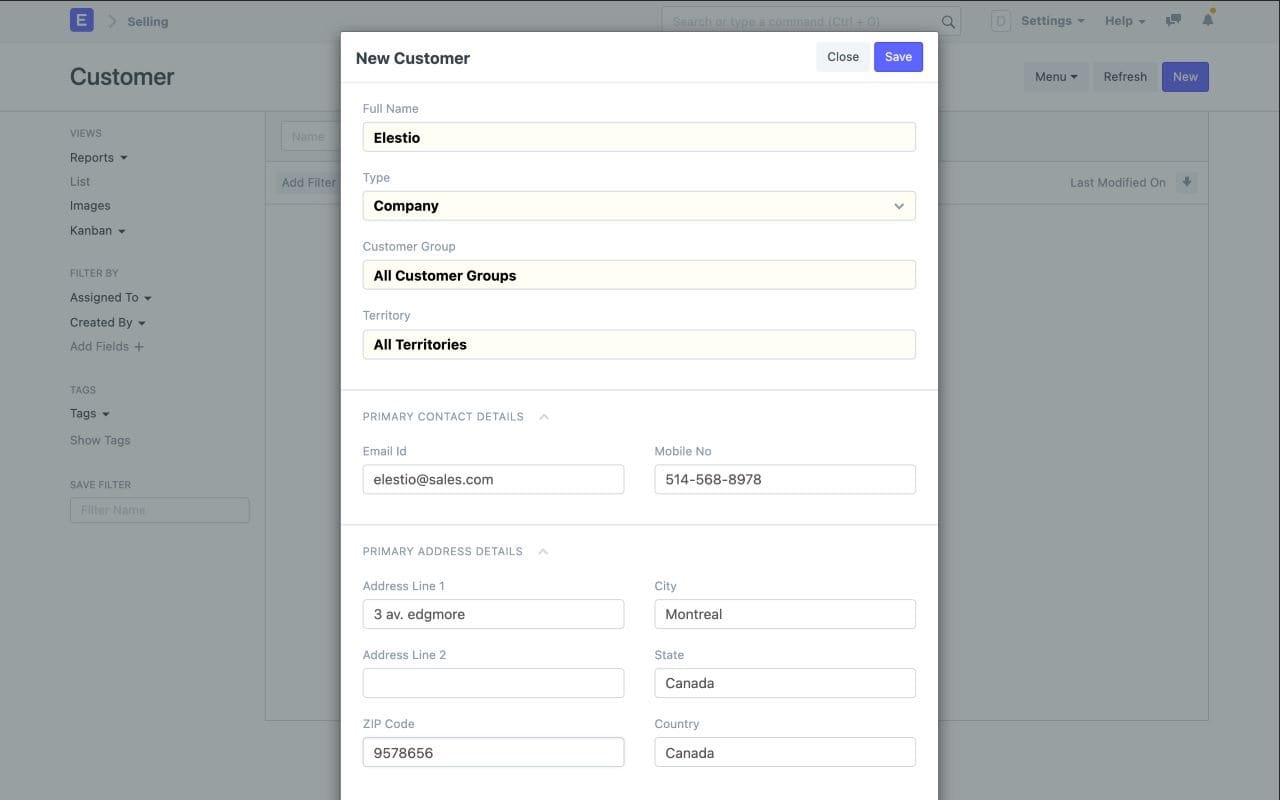 ErpNext dashboard screenshot