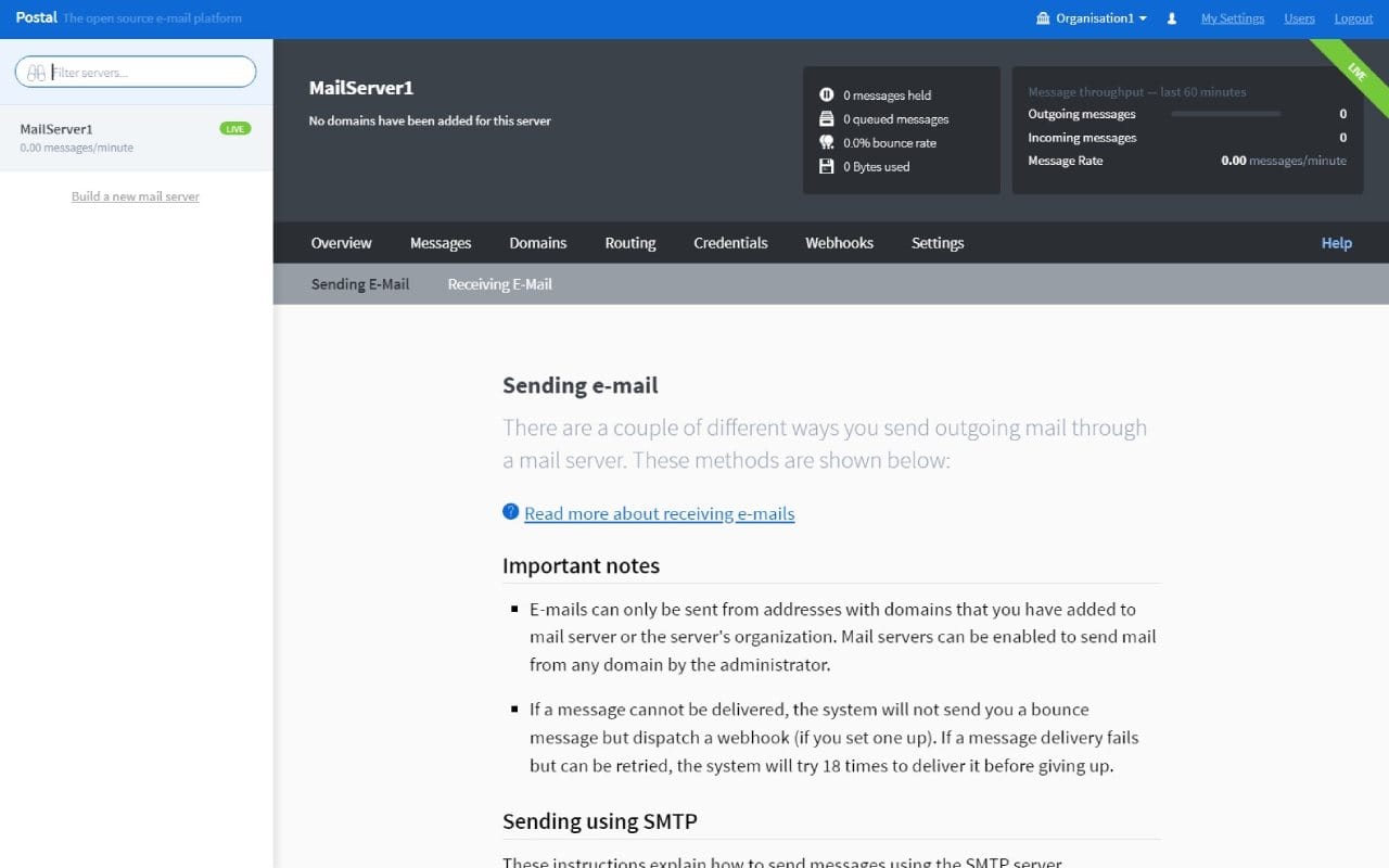 Postal dashboard screenshot