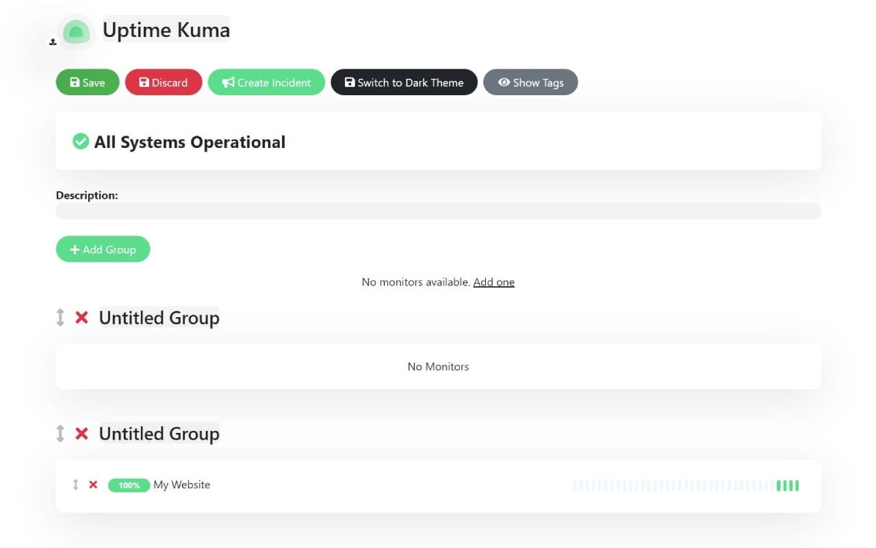 Uptime-kuma dashboard screenshot