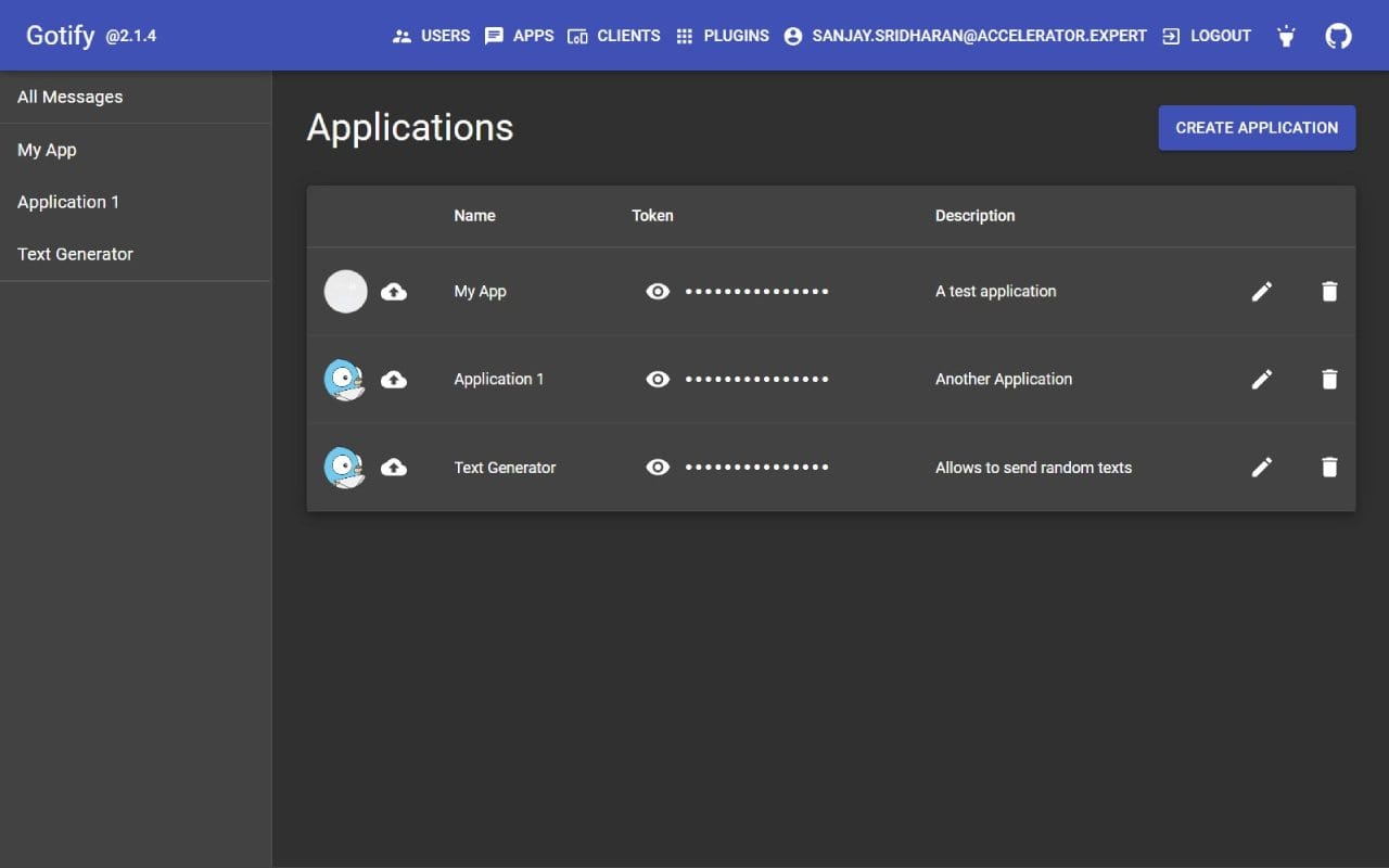 Gotify dashboard screenshot