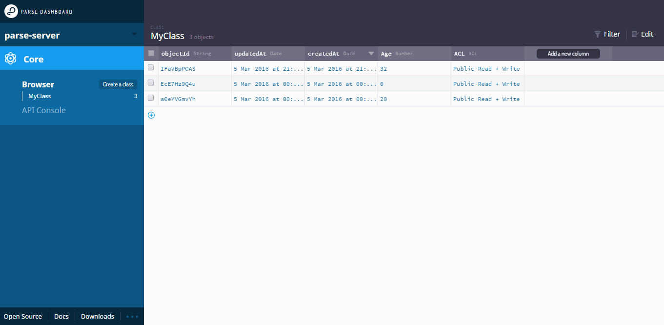 Parse dashboard screenshot