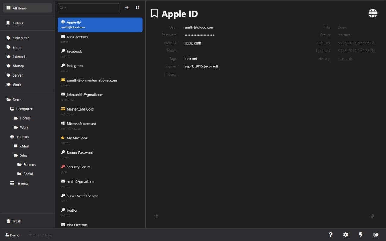 KeeWeb dashboard screenshot