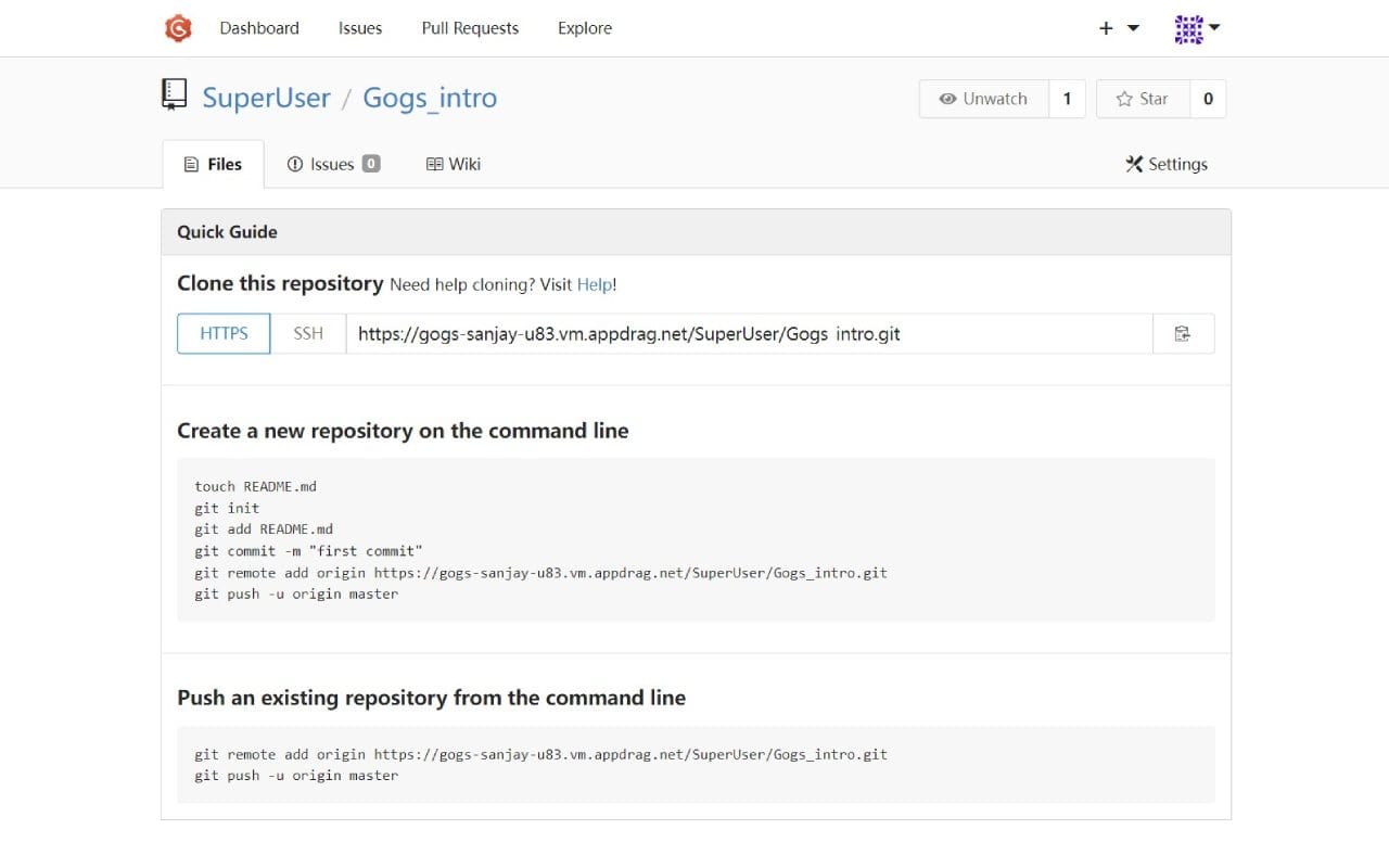 Gogs dashboard screenshot
