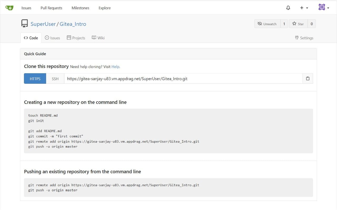 Gitea dashboard screenshot