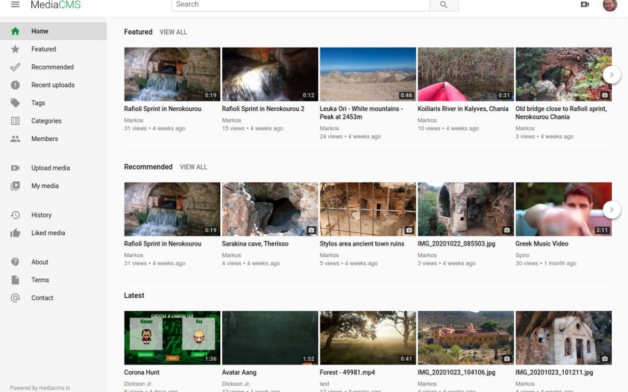 MediaCMS dashboard screenshot
