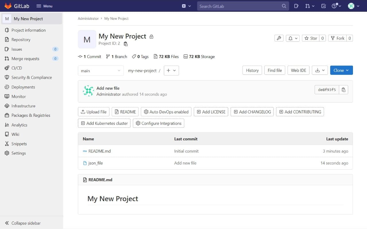 Gitlab dashboard screenshot
