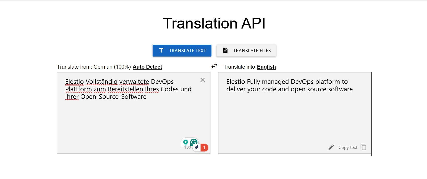 OSSTranslate dashboard screenshot