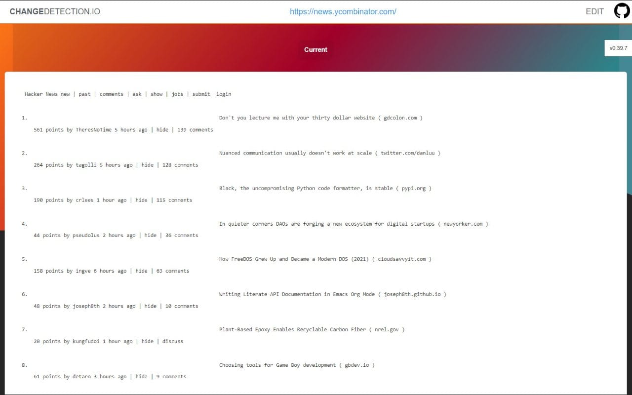 ChangeDetection dashboard screenshot