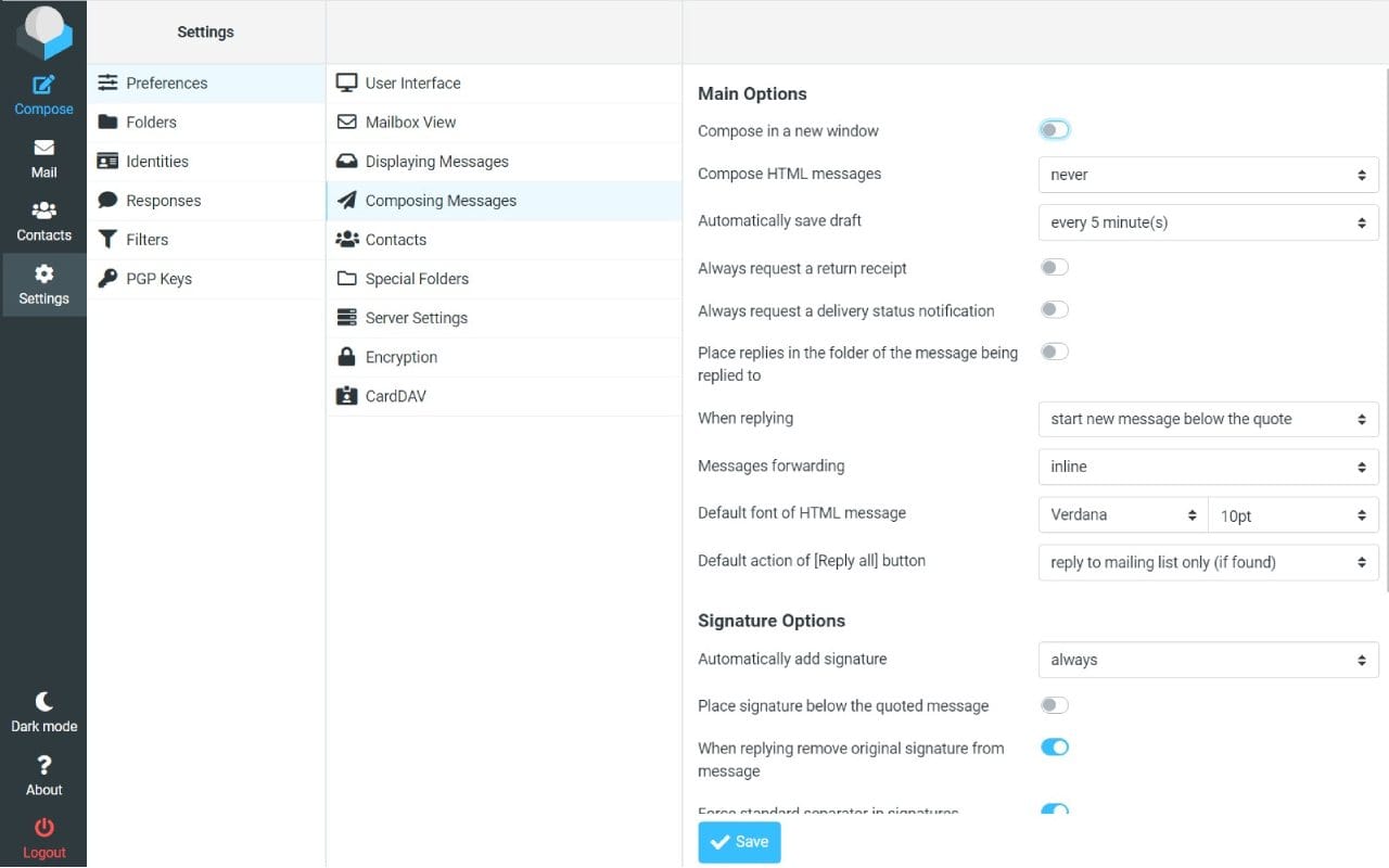 Mailu dashboard screenshot