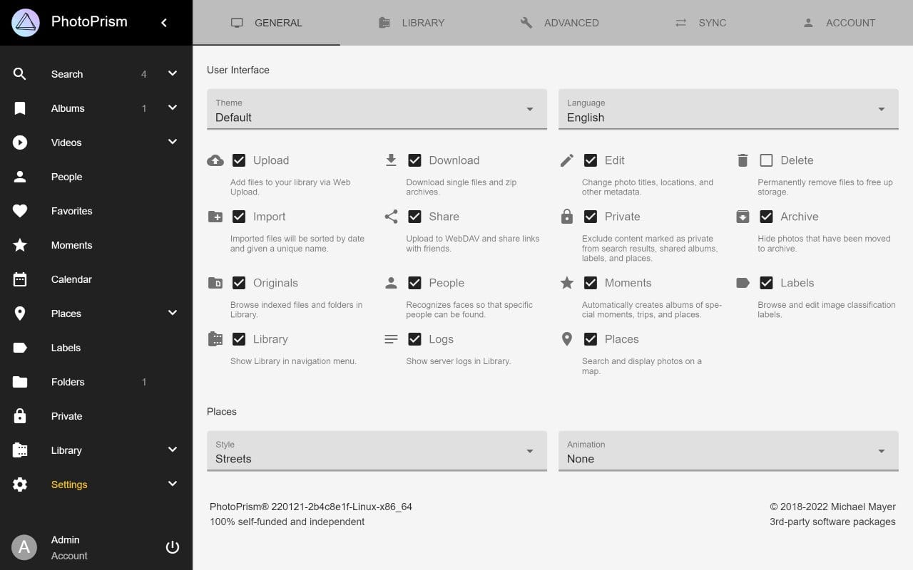 PhotoPrism dashboard screenshot