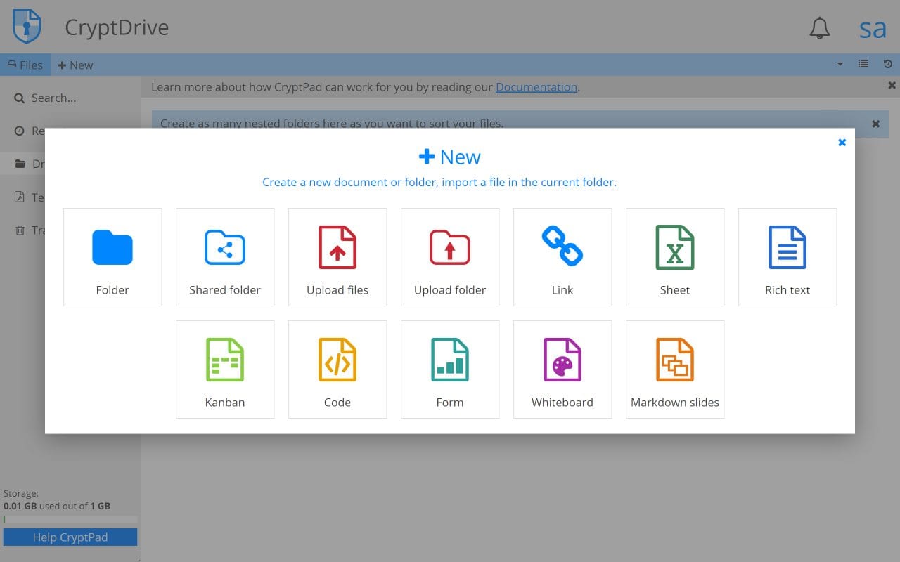 CryptPad dashboard screenshot