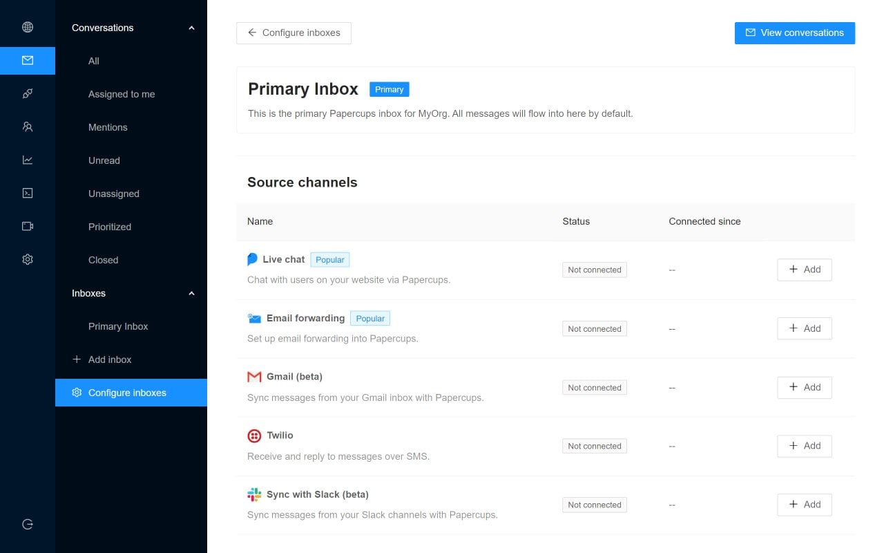 Papercups dashboard screenshot