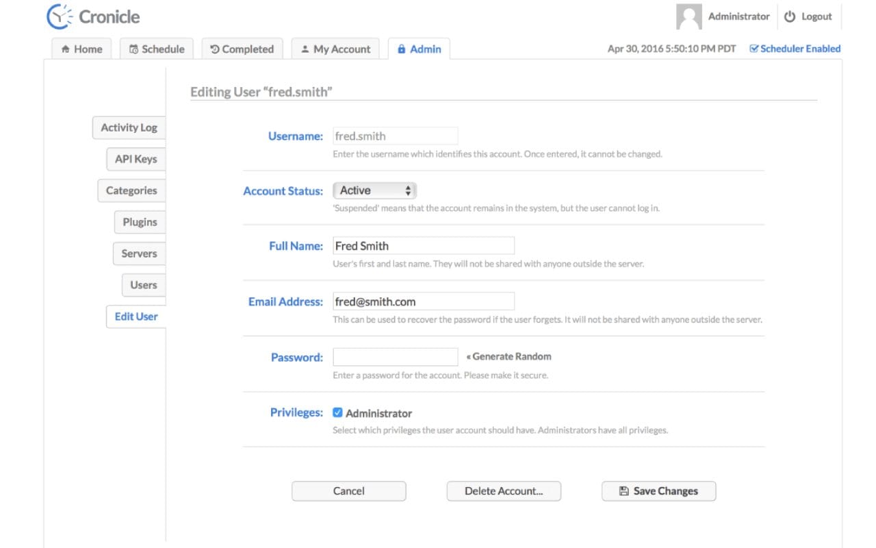 Cronicle dashboard screenshot