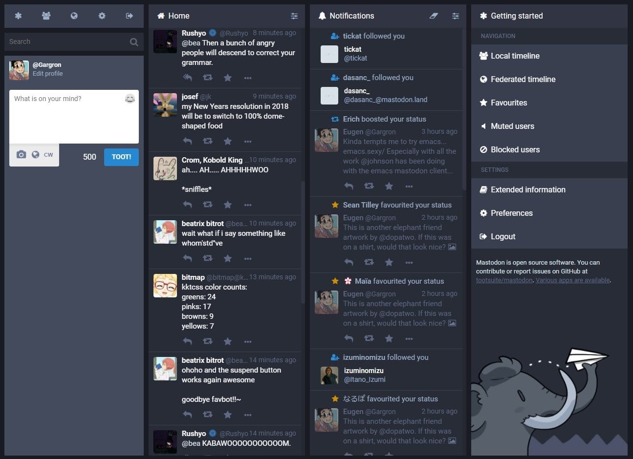Mastodon dashboard screenshot