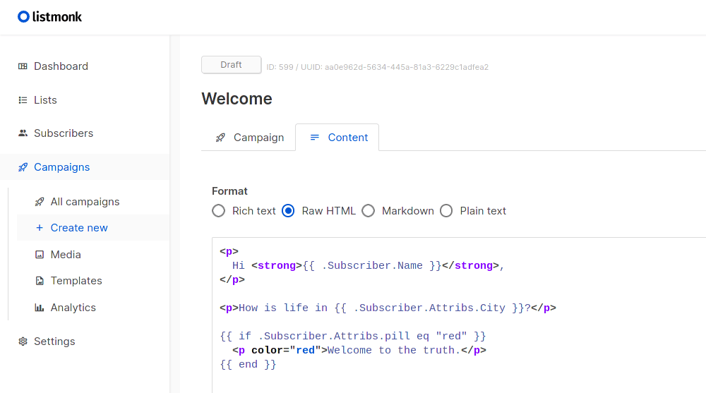 Listmonk dashboard screenshot