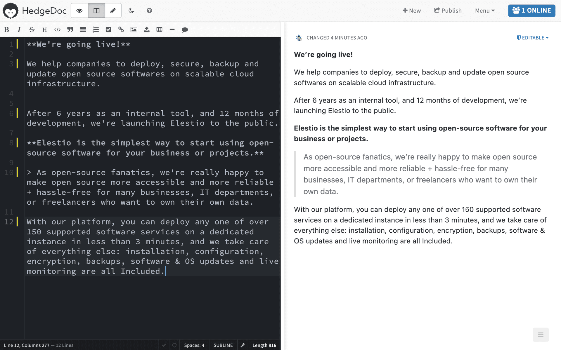 HedgeDoc dashboard screenshot