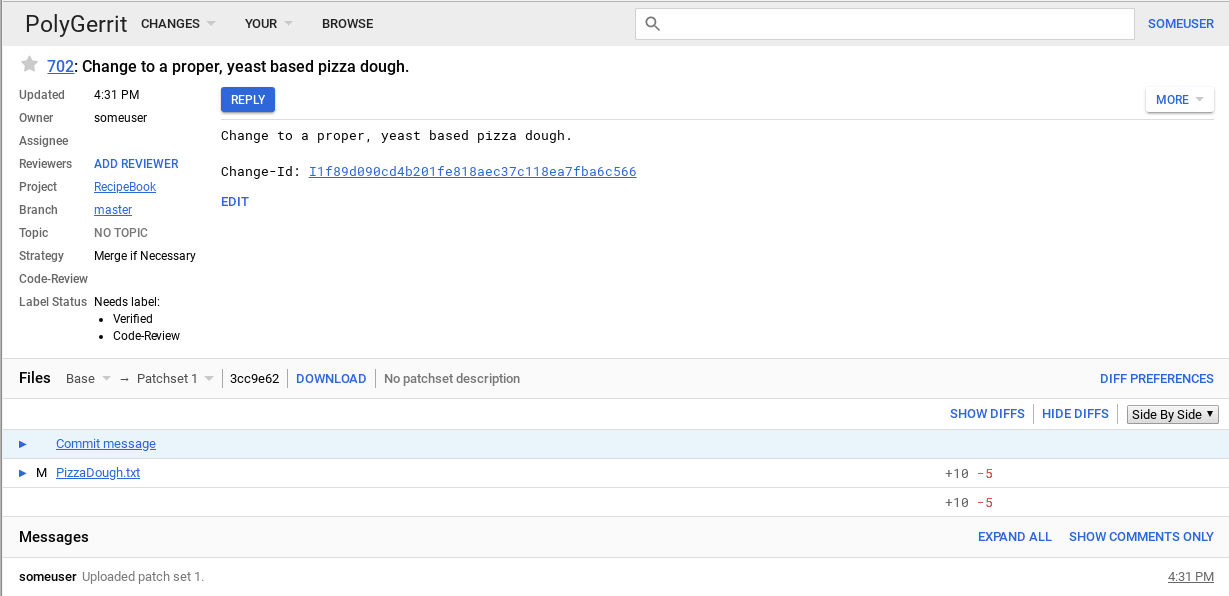 Gerrit dashboard screenshot