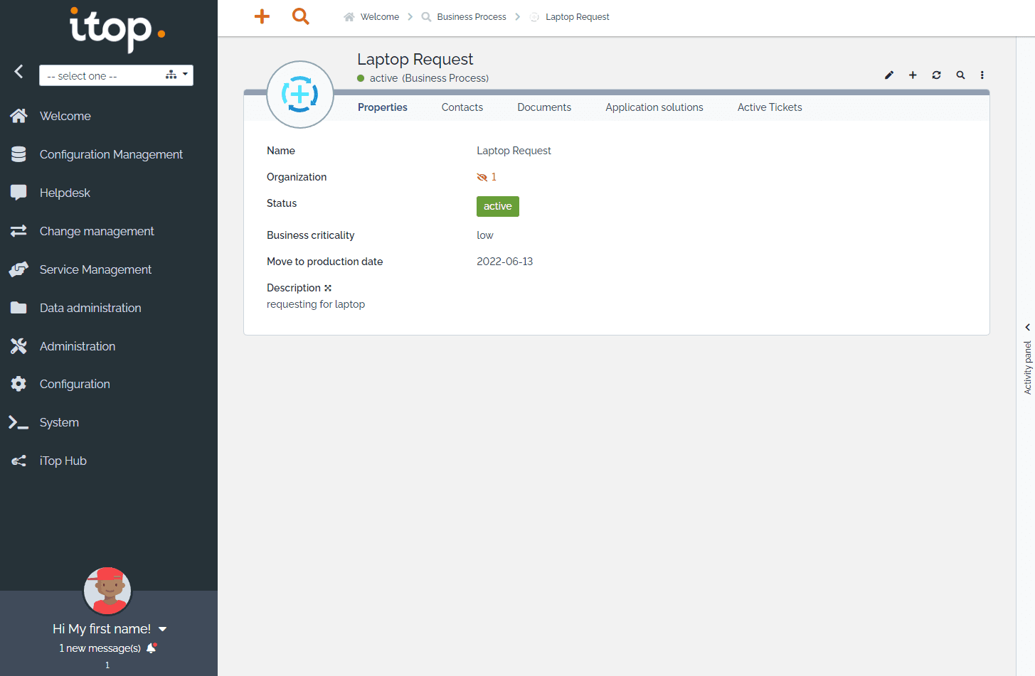 iTop dashboard screenshot