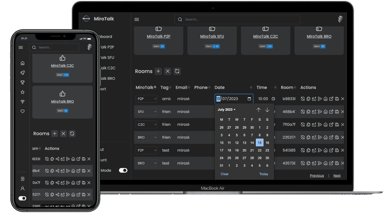 MiroTalk dashboard screenshot