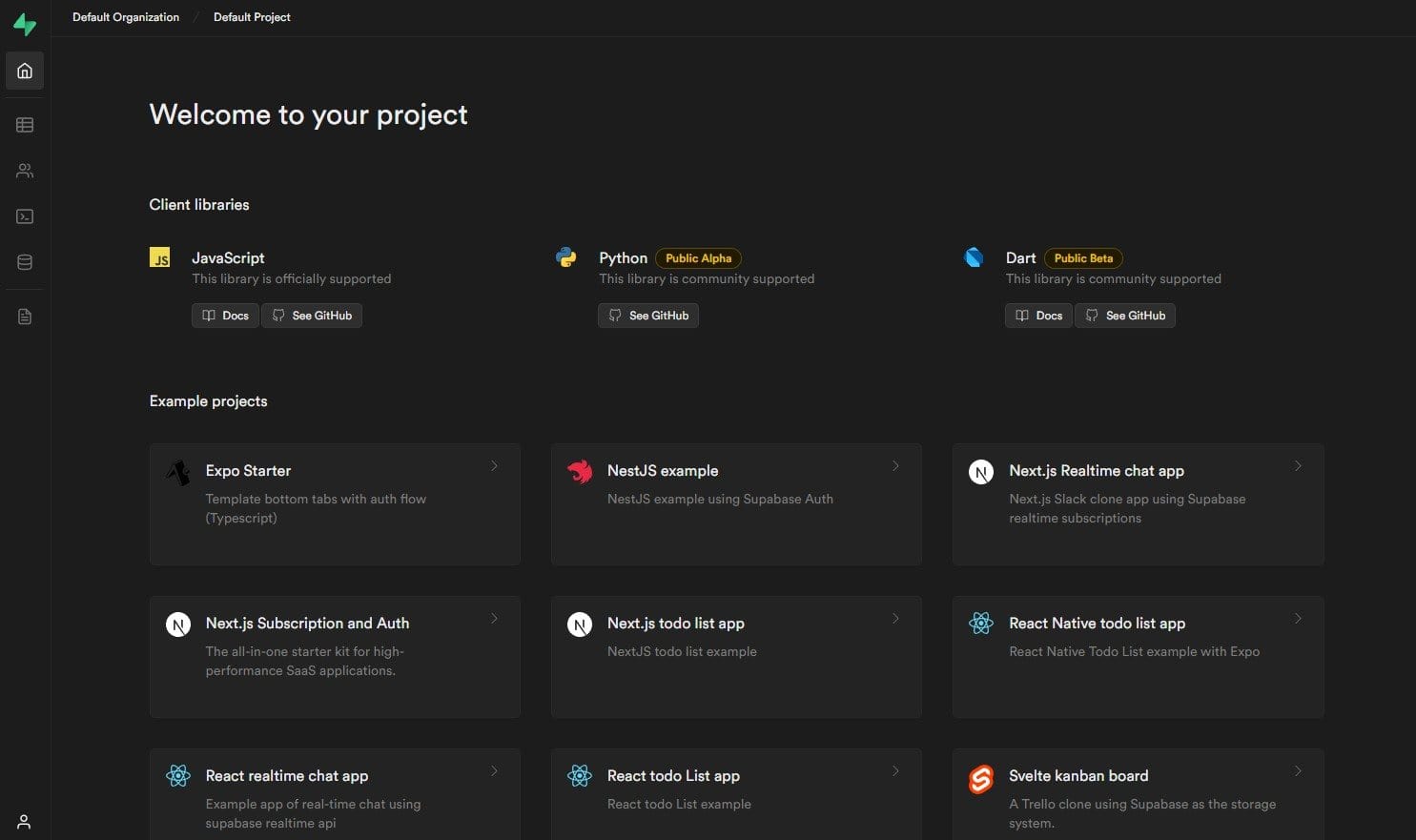 Supabase software screenshot