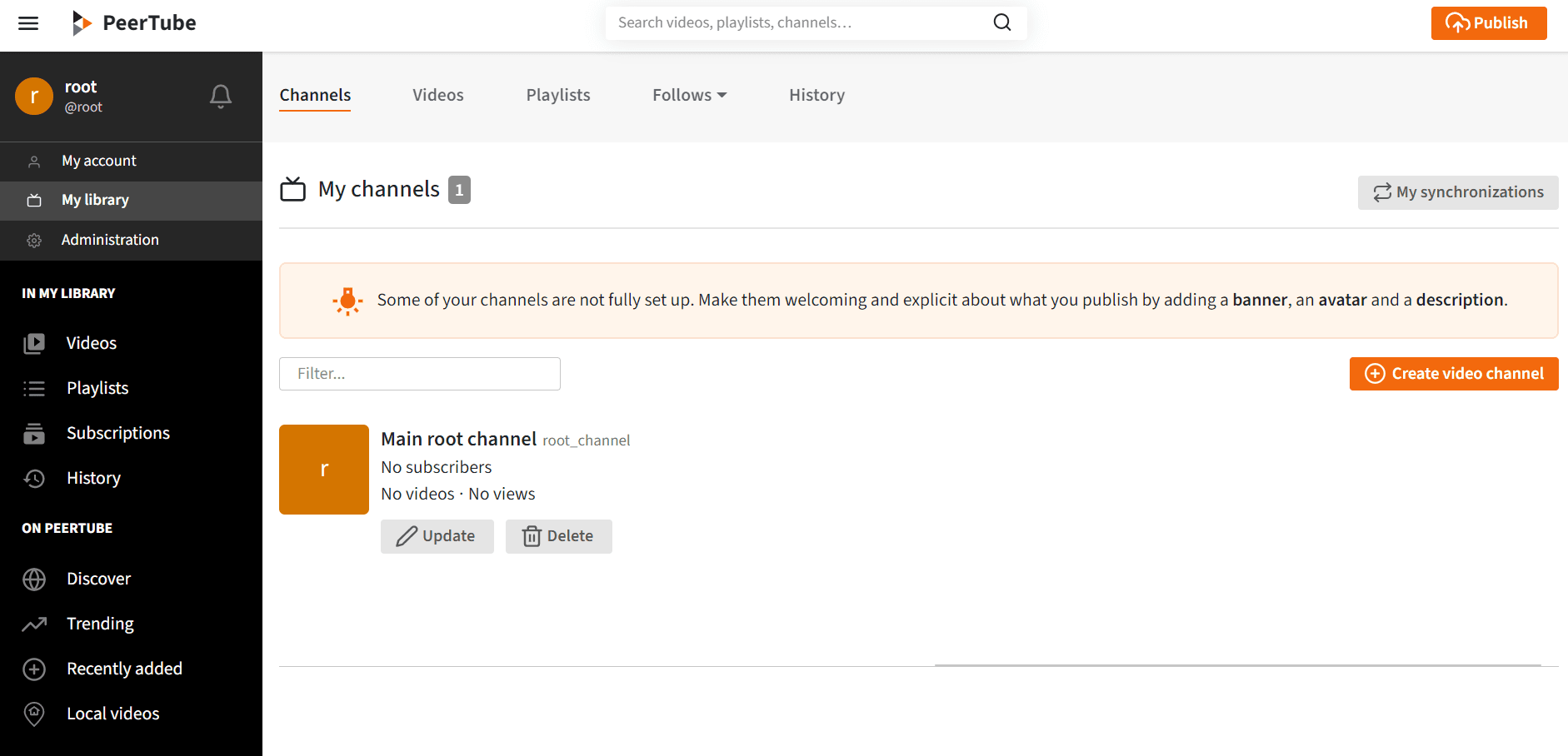 PeerTube dashboard screenshot