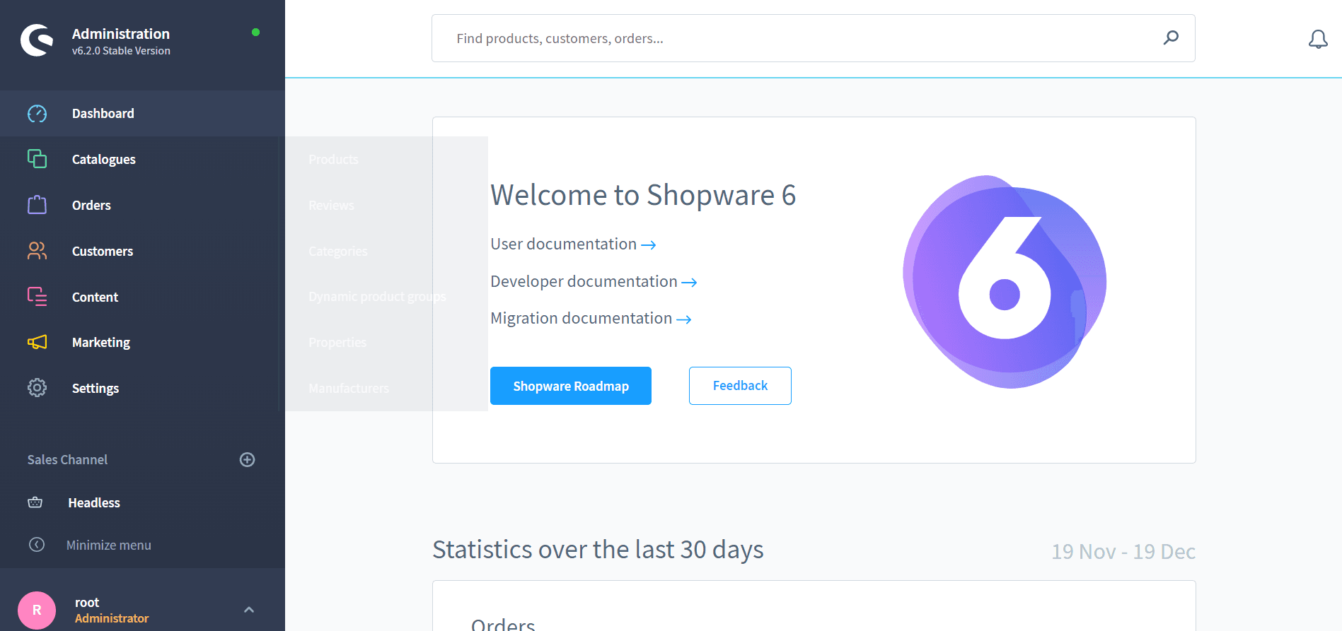 Shopware dashboard screenshot