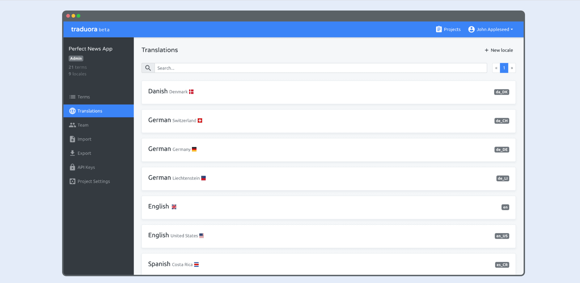 Traduora dashboard screenshot