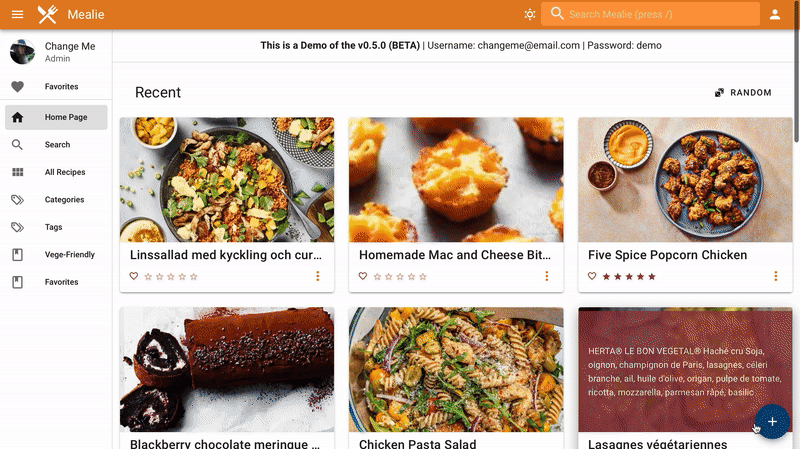 Mealie dashboard screenshot