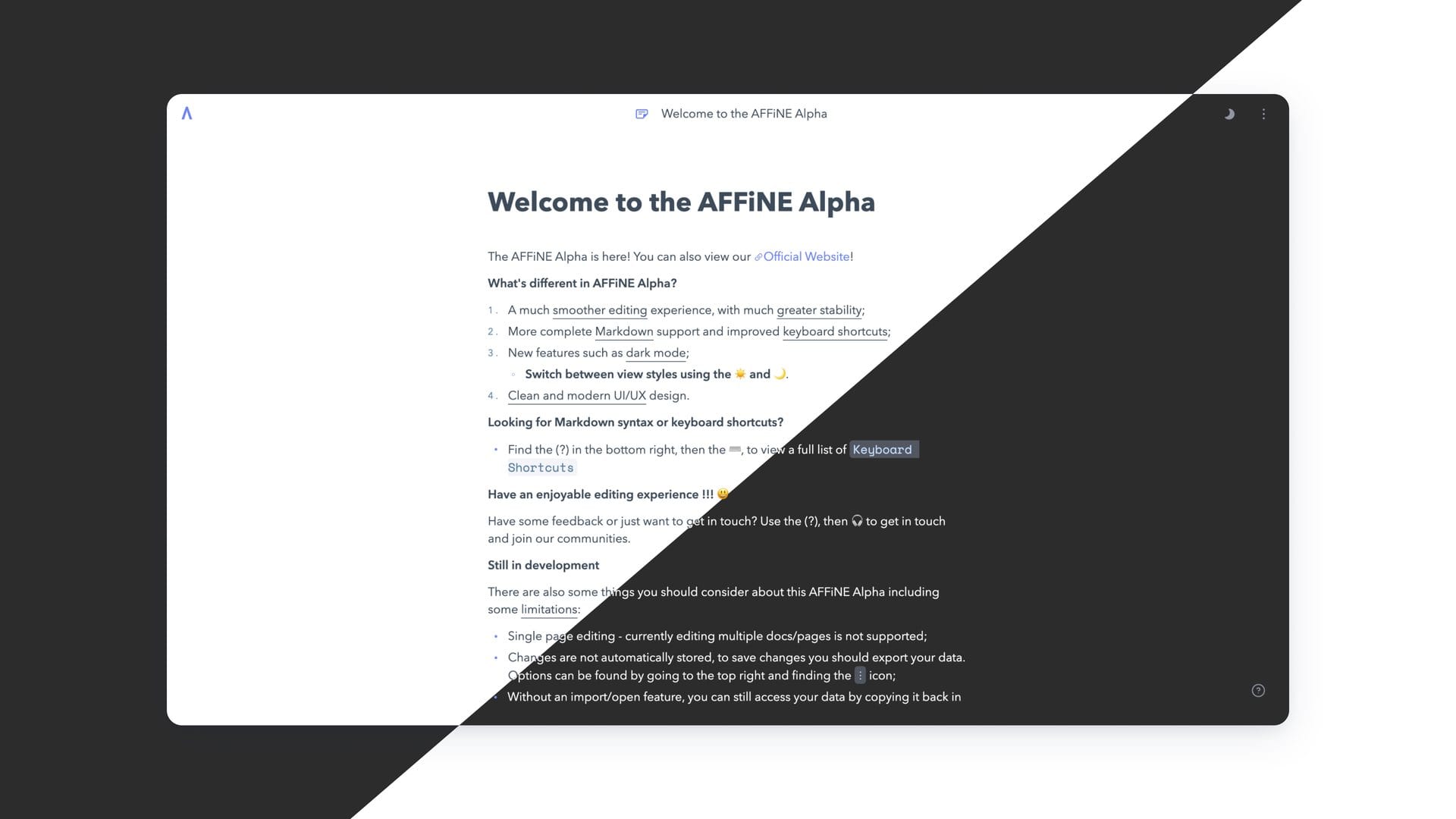 Affine dashboard screenshot