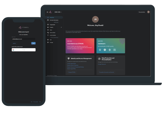 Zitadel dashboard screenshot