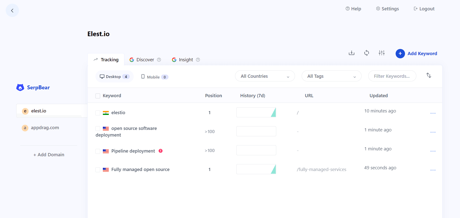 SerpBear dashboard screenshot