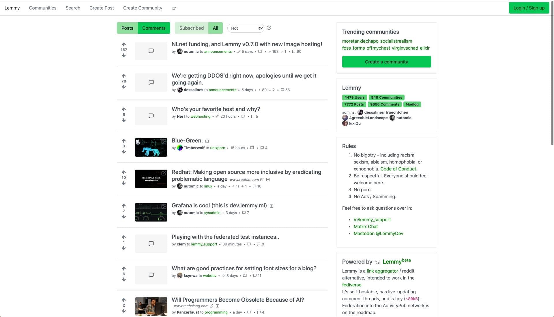 Lemmy dashboard screenshot