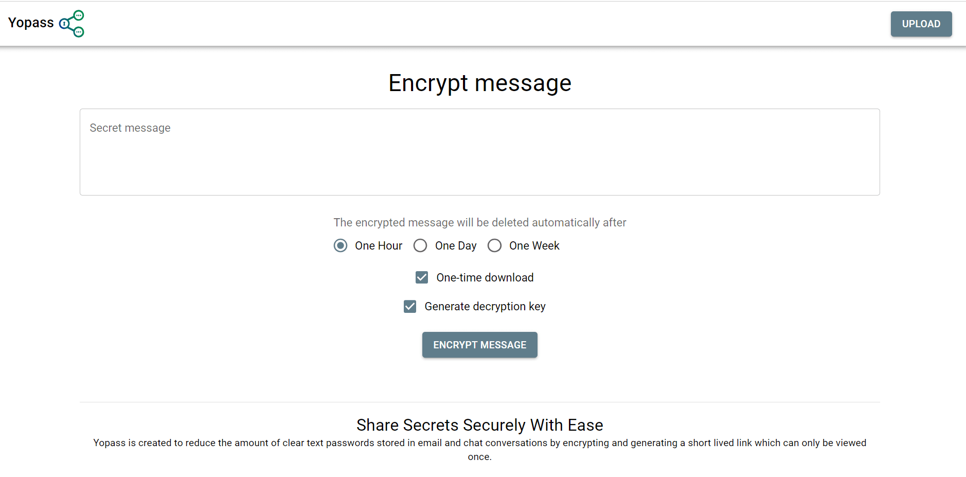 Yopass dashboard screenshot