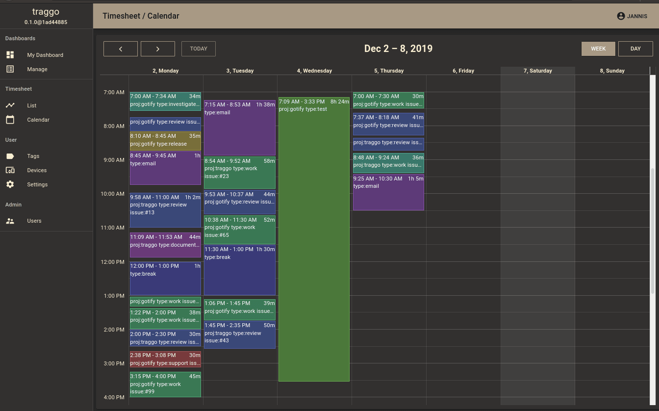 Traggo software screenshot
