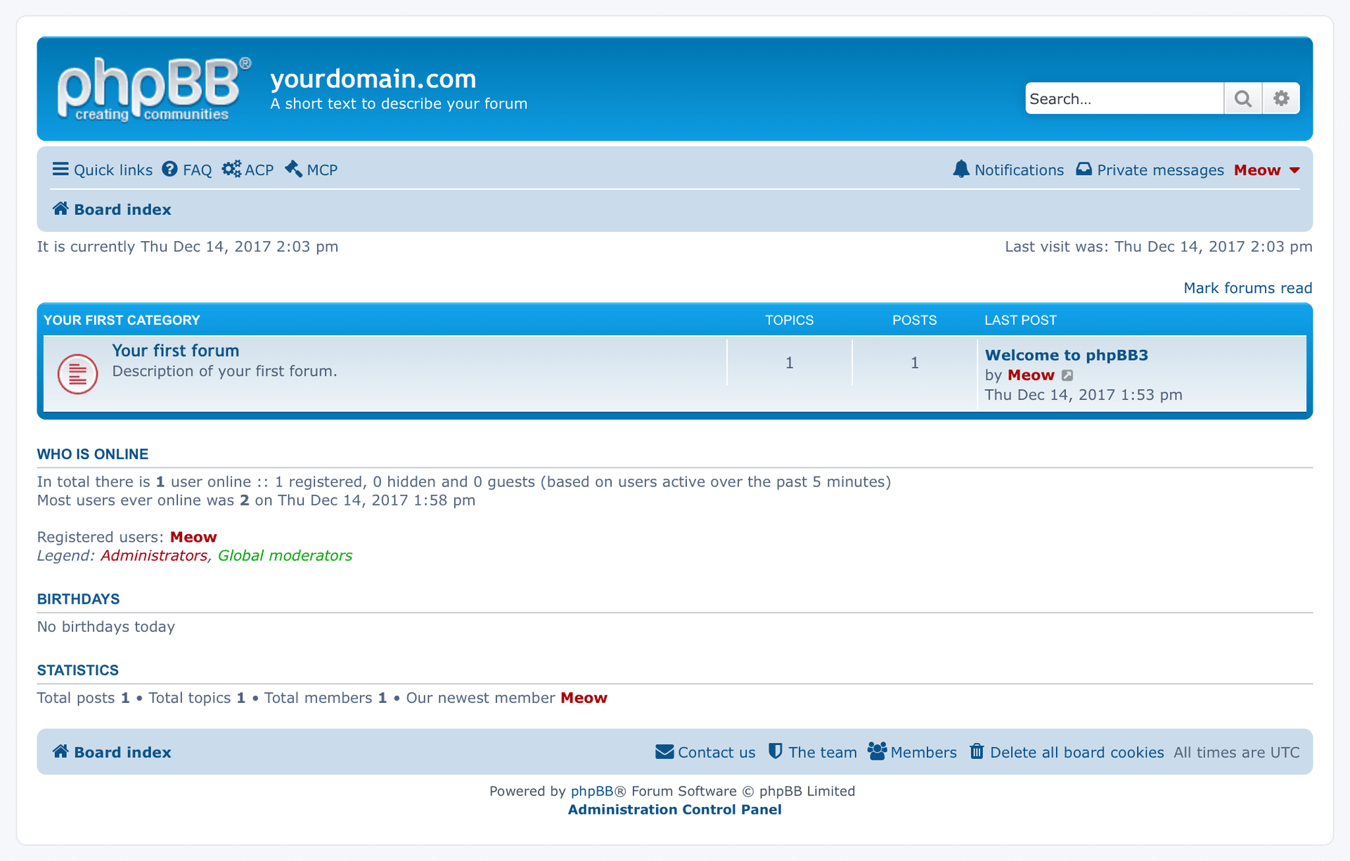 PhpBB dashboard screenshot