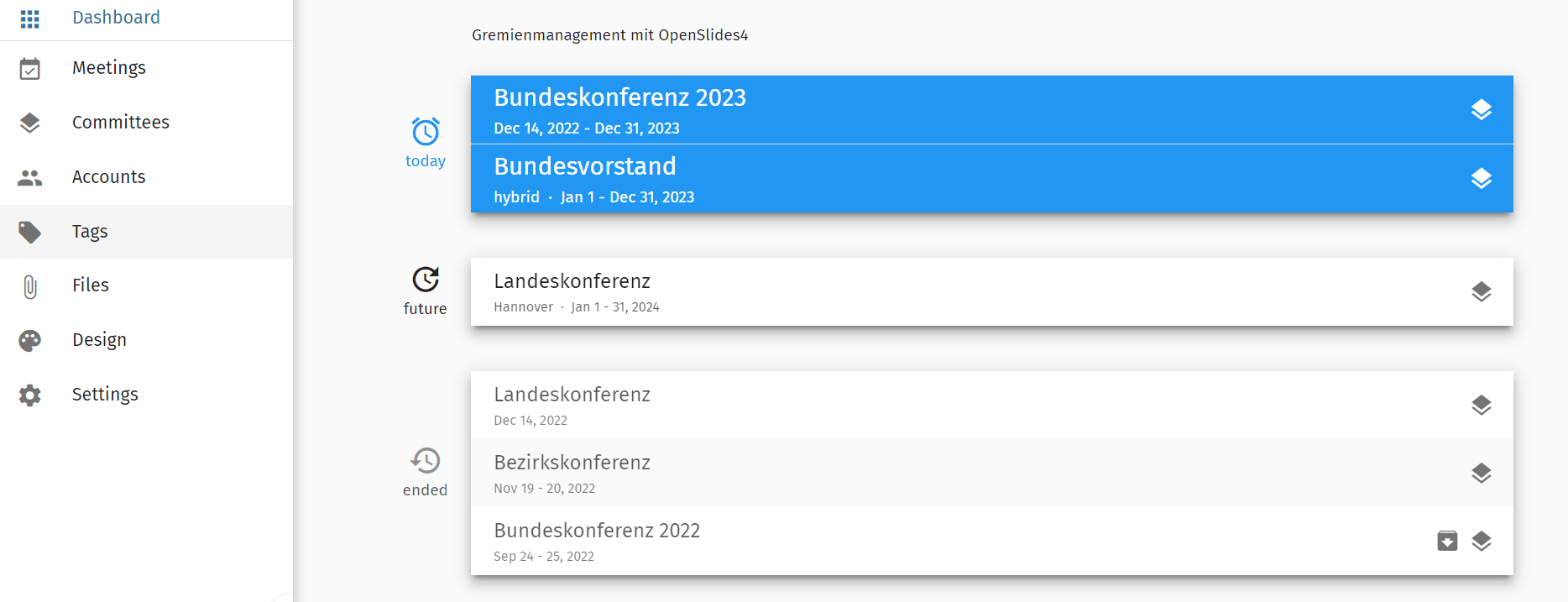 OpenSlides dashboard screenshot