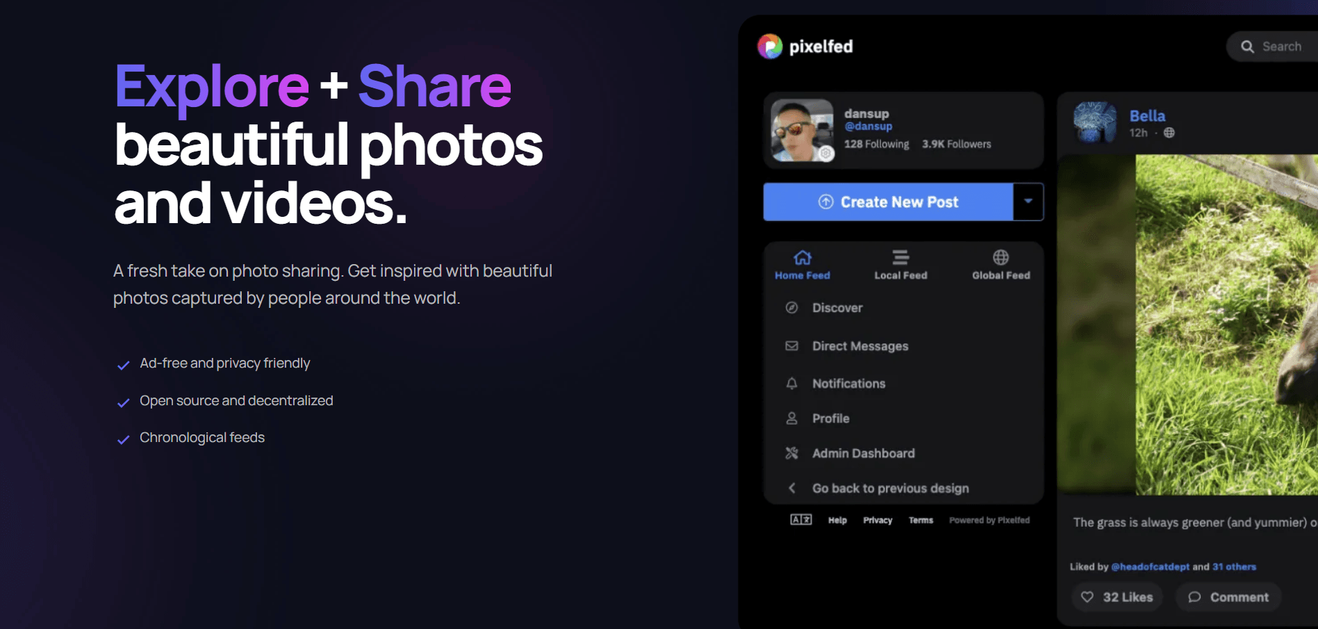 Pixelfed dashboard screenshot
