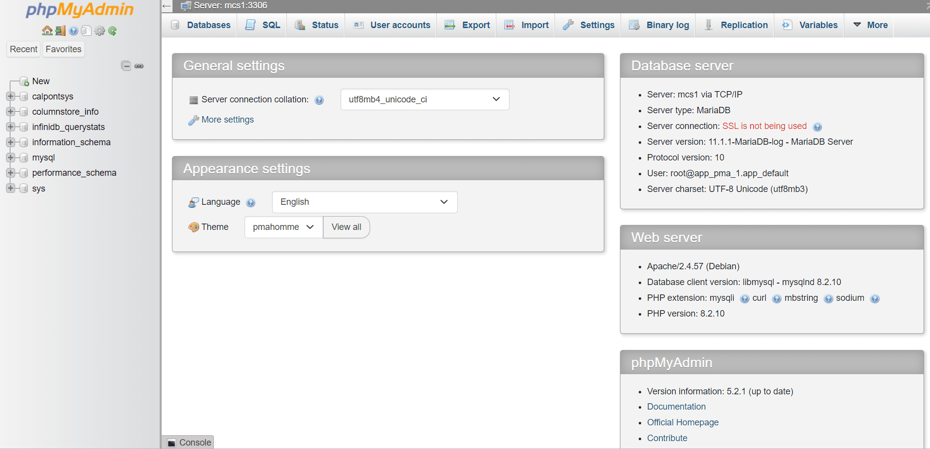ColumnStore dashboard screenshot