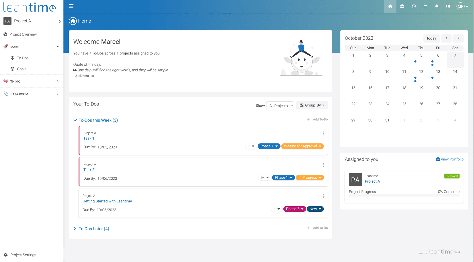 Leantime dashboard screenshot