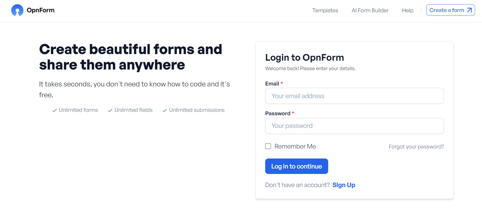 OpnForm dashboard screenshot
