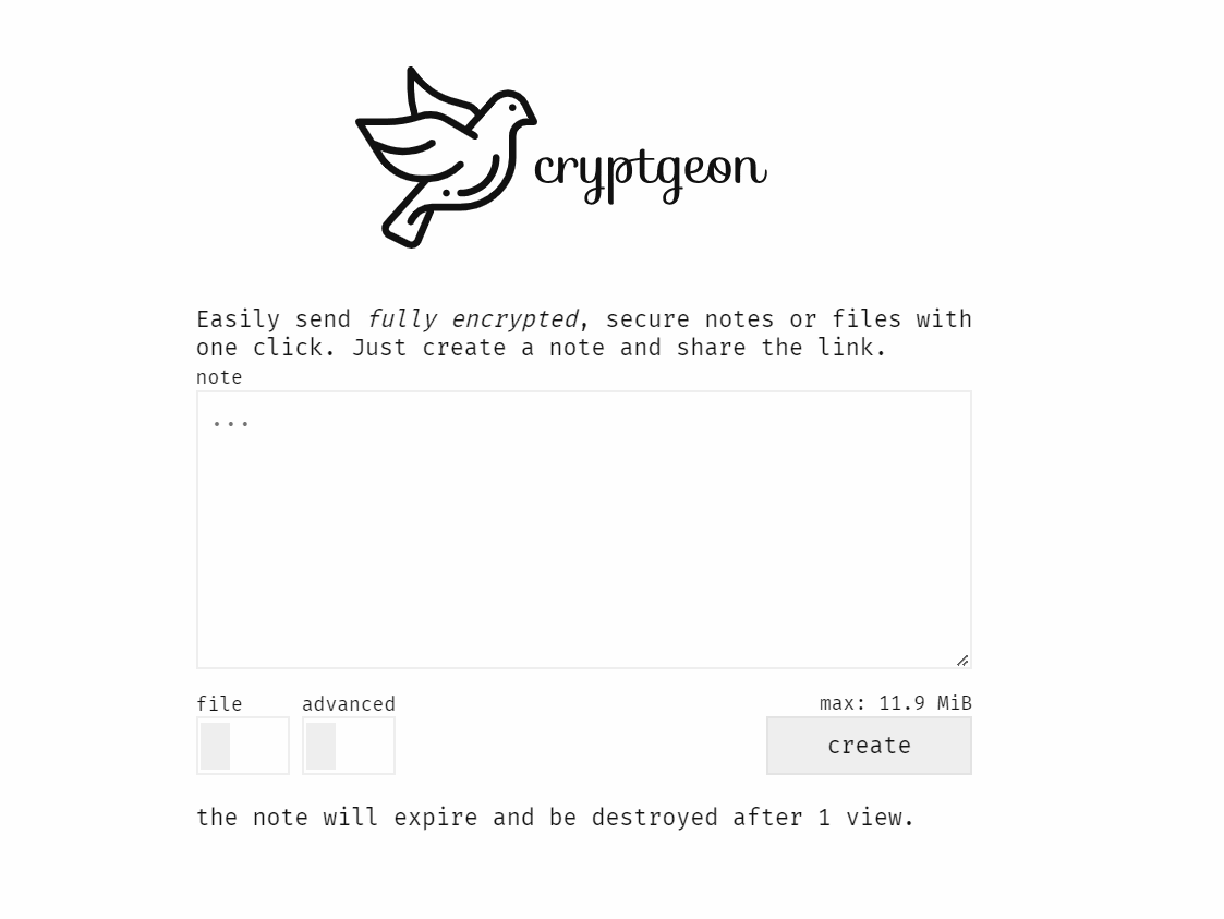 Cryptgeon dashboard screenshot