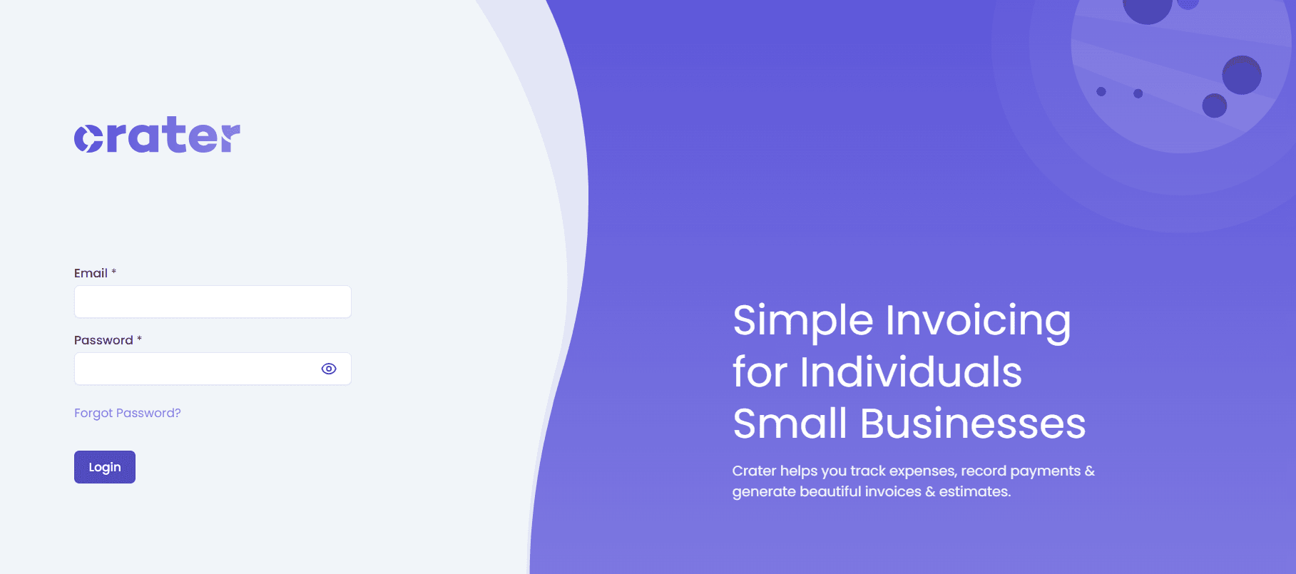Crater dashboard screenshot