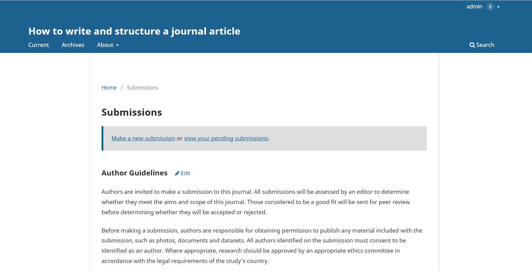 OJS dashboard screenshot