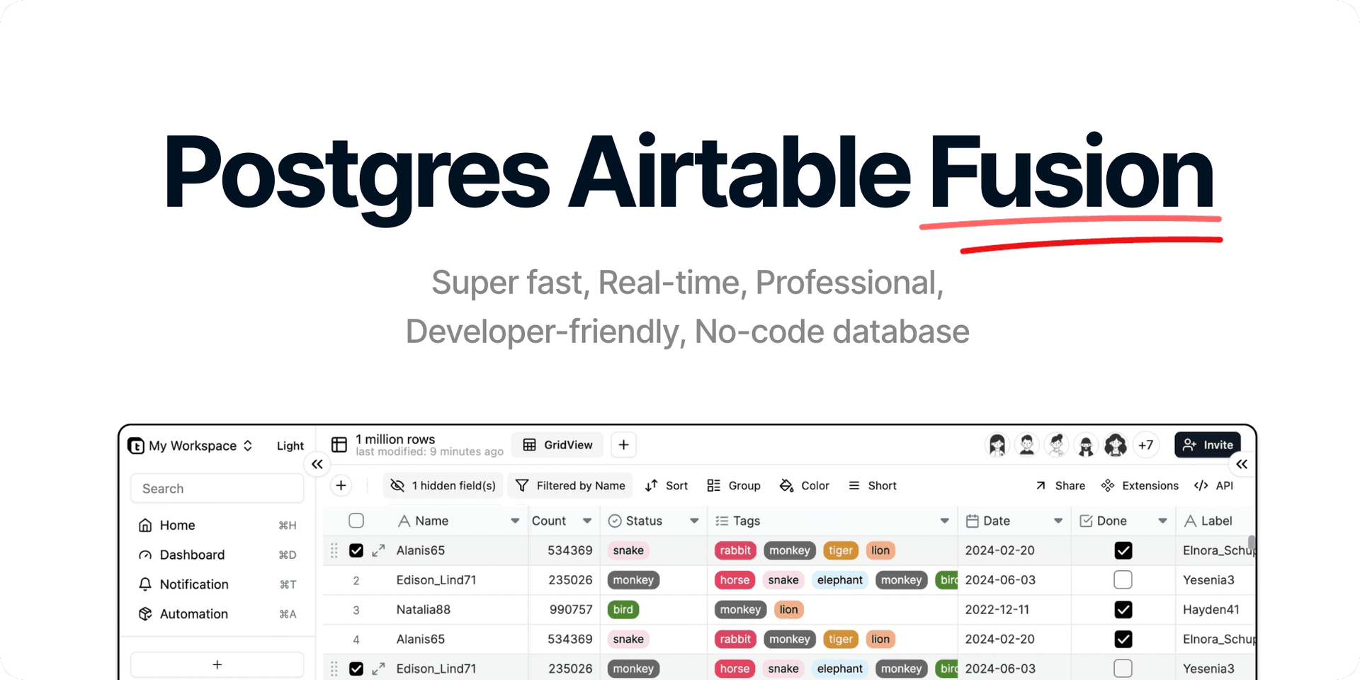 Teable dashboard screenshot