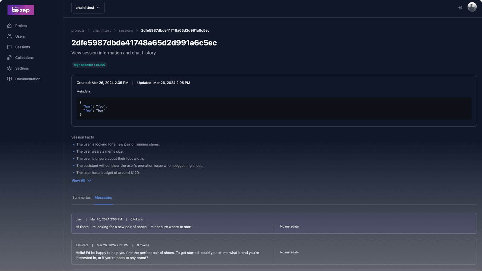 Zep dashboard screenshot
